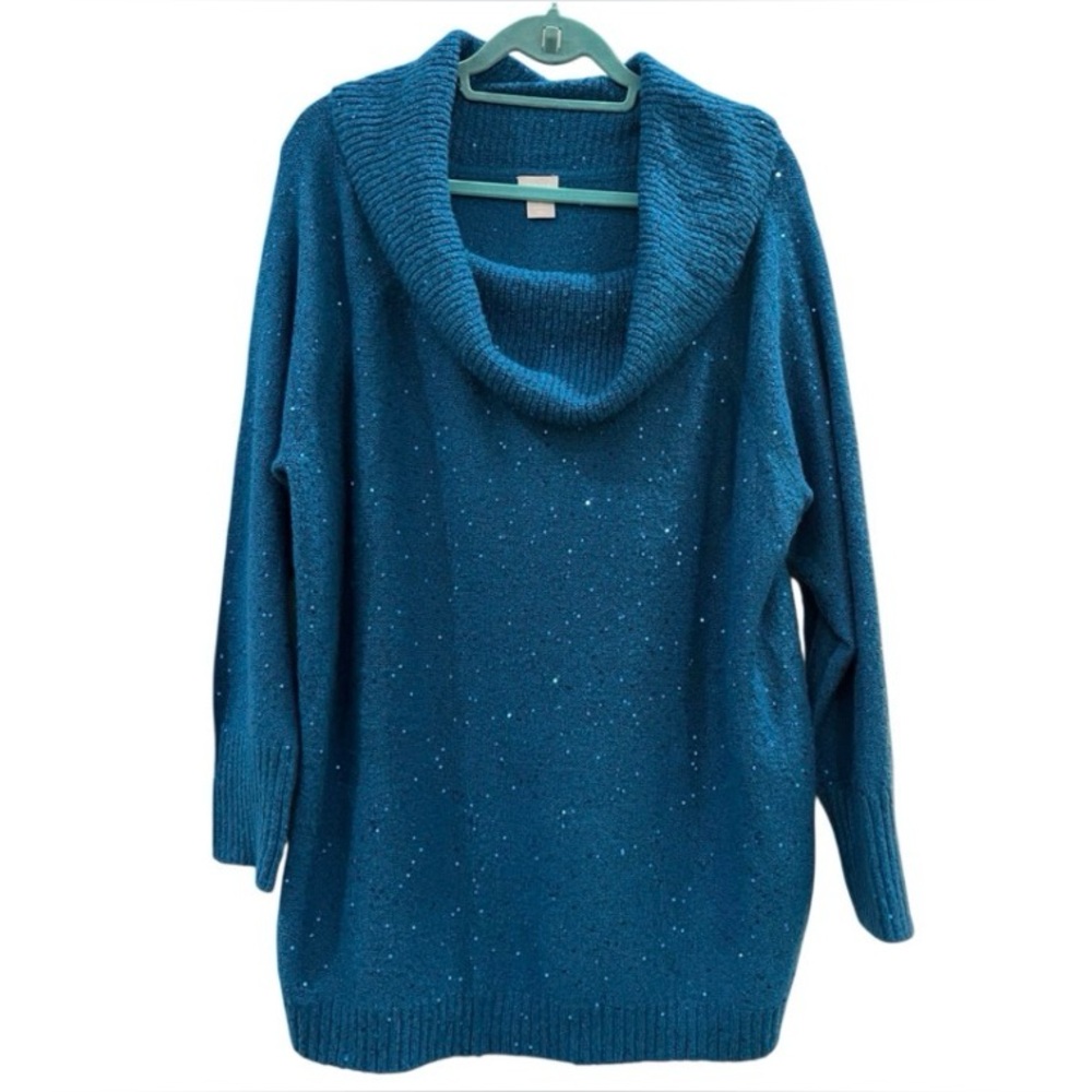 Chico’s Sz 4 XXL Touch Of Sparkle Green Off The Shoulder Sequin Sweater $110